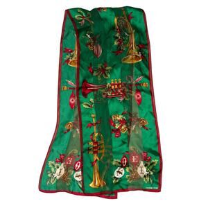 Pendleton Silky Christmas Scarf 10x52 Noel Trumpet Holly Holiday Festive Green
